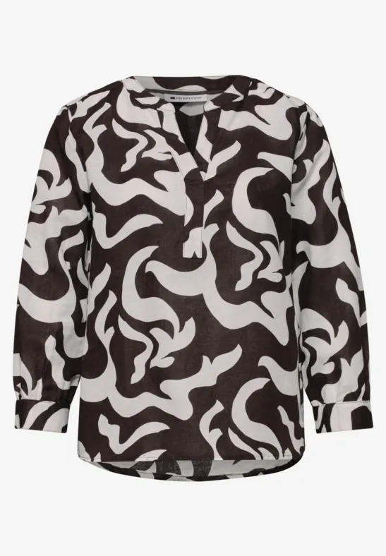 Blouse met gespleten hals van linnenmix espresso brown