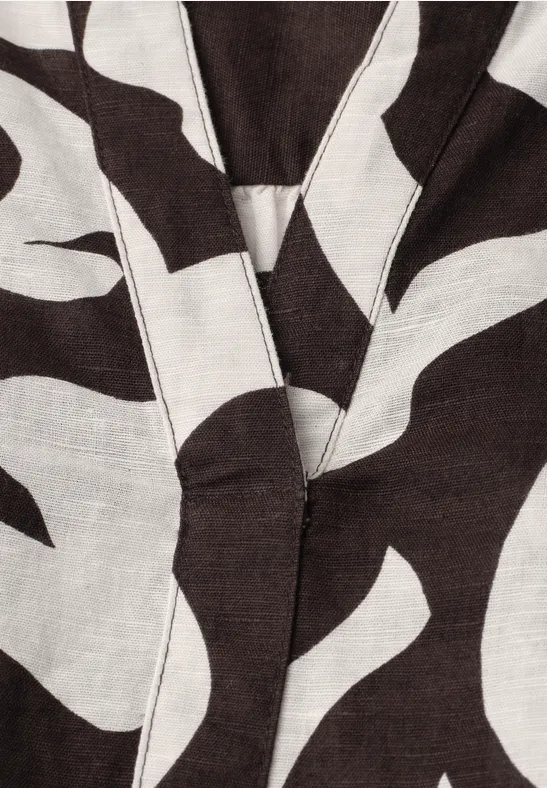 Blouse met gespleten hals van linnenmix espresso brown