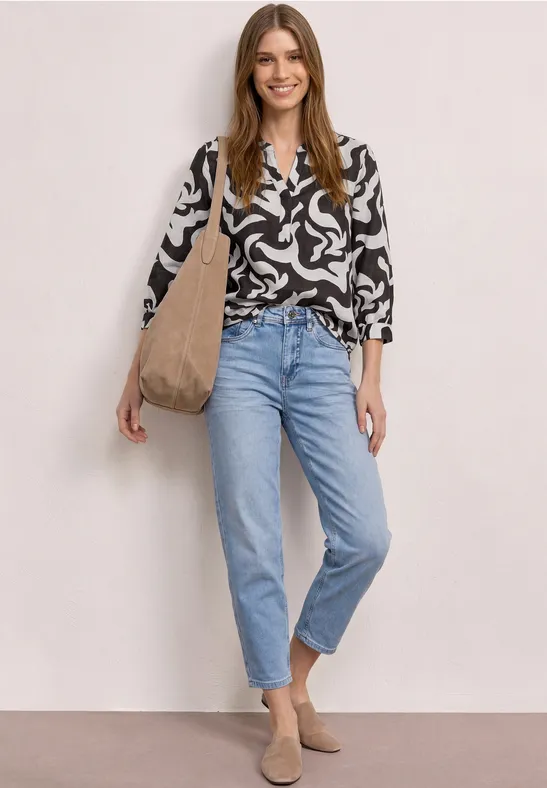 Blouse met gespleten hals van linnenmix espresso brown