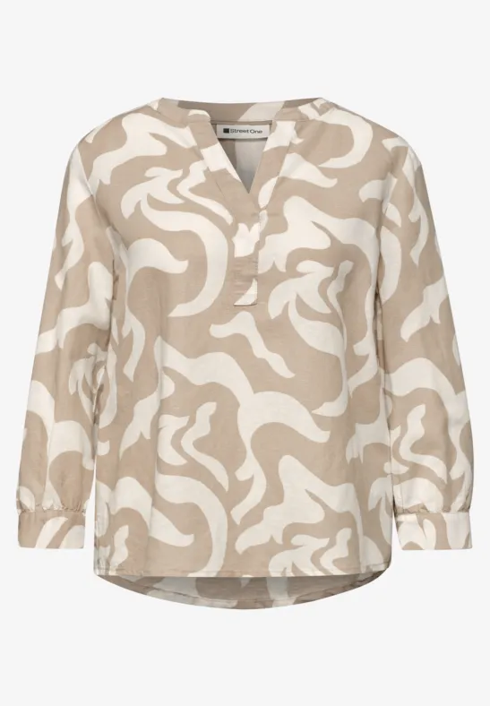 Blouse met gespleten hals van linnenmix timeless beige