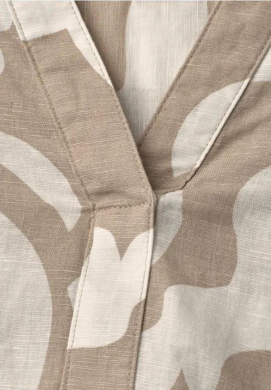 Blouse met gespleten hals van linnenmix timeless beige