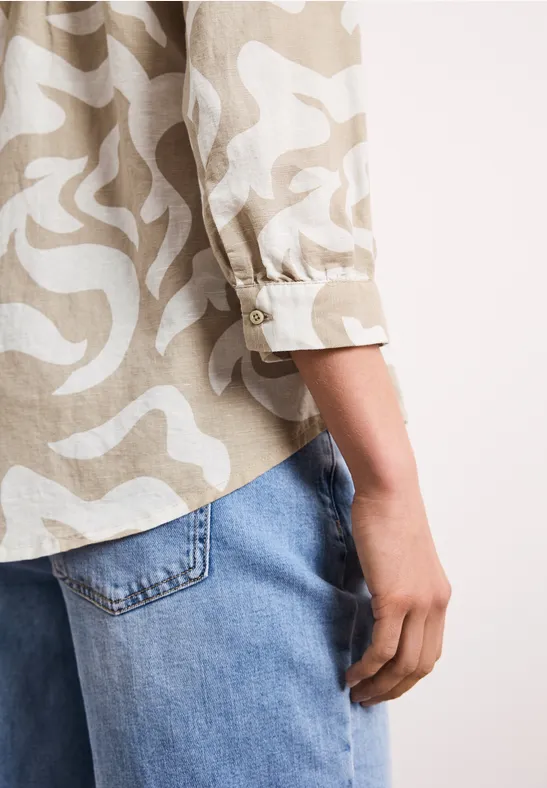 Blouse met gespleten hals van linnenmix timeless beige