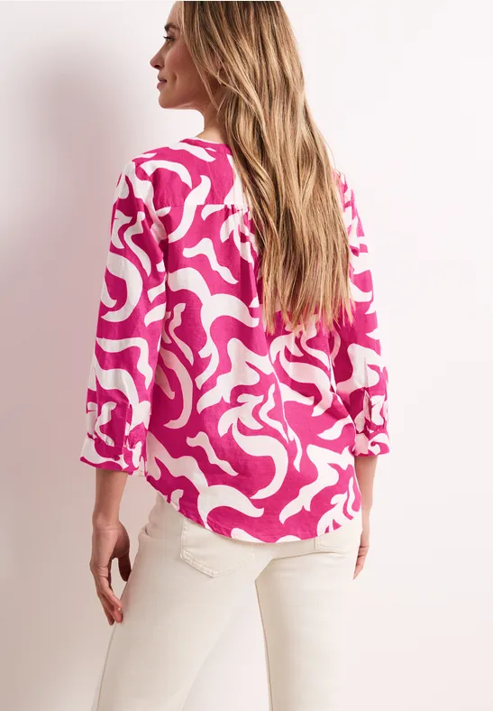 Blouse met gespleten hals van linnenmix magenta dream