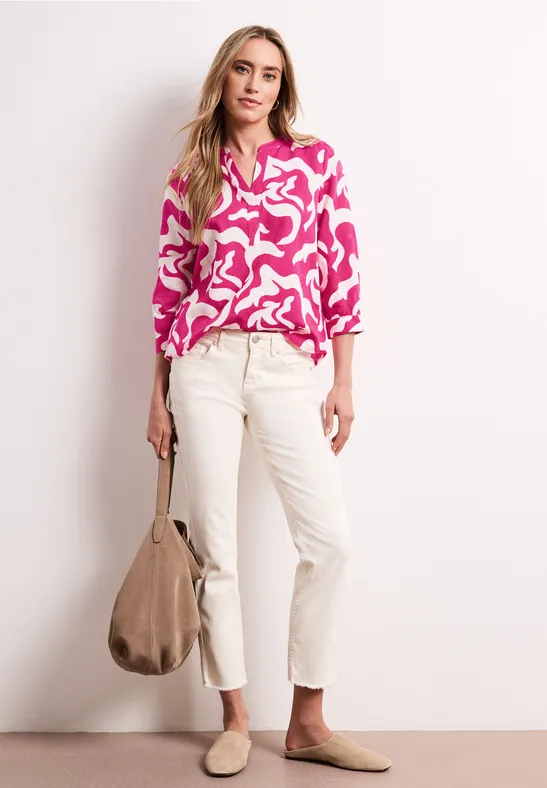 Blouse met gespleten hals van linnenmix magenta dream