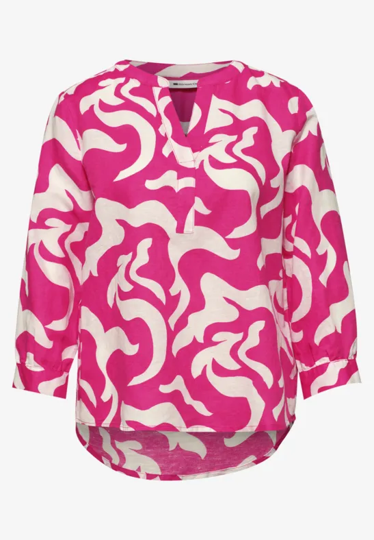 Blouse met gespleten hals van linnenmix magenta dream