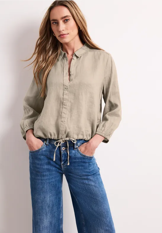 Linnen blouse met 3/4 mouwen timeless beige