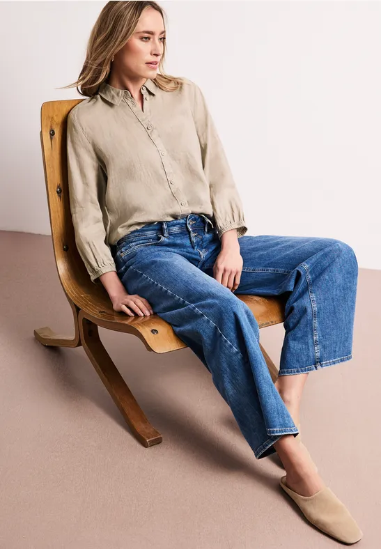 Linnen blouse met 3/4 mouwen timeless beige