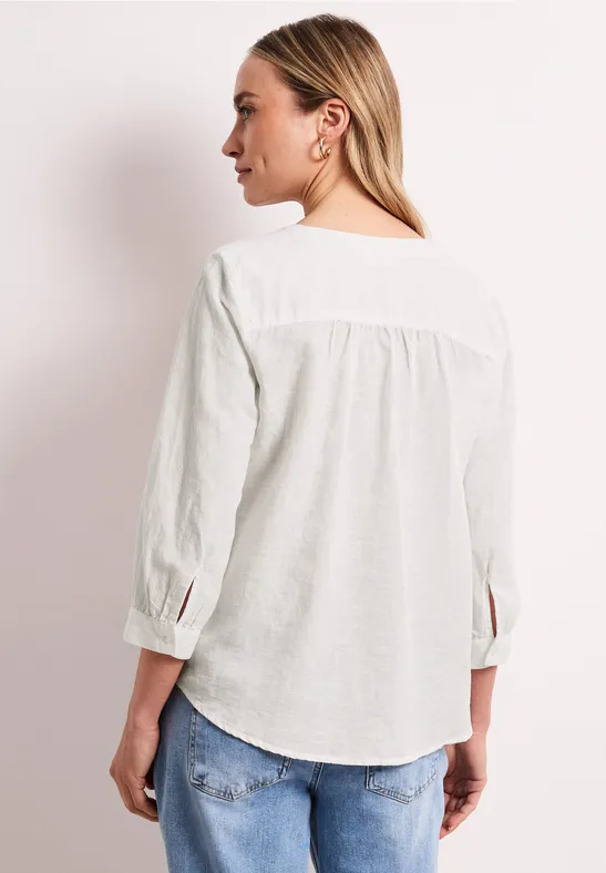 Blouse met gespleten hals van linnenmix off white