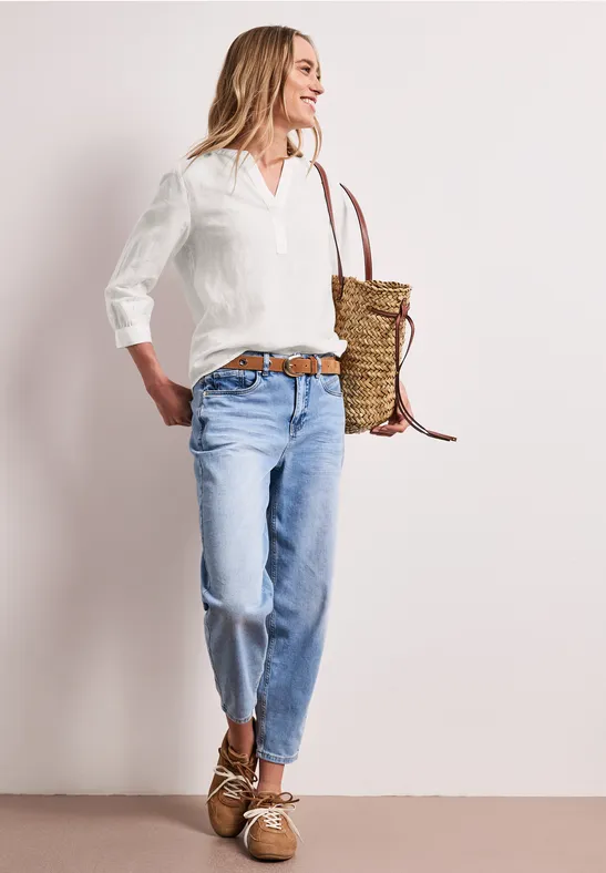 Blouse met gespleten hals van linnenmix off white