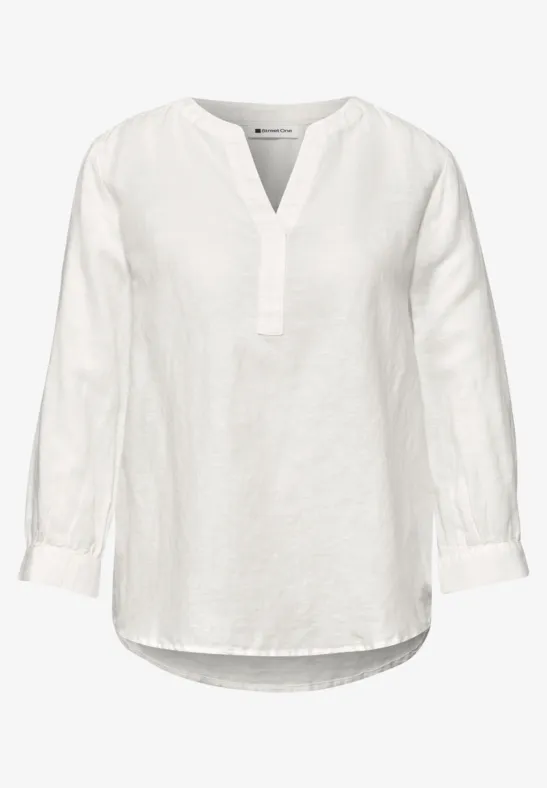 Blouse met gespleten hals van linnenmix off white