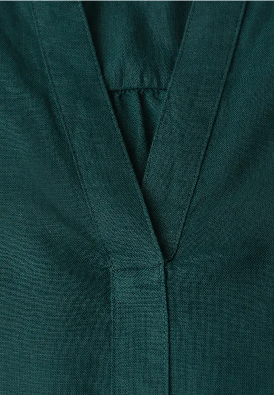 Blouse met gespleten hals van linnenmix dark garden green