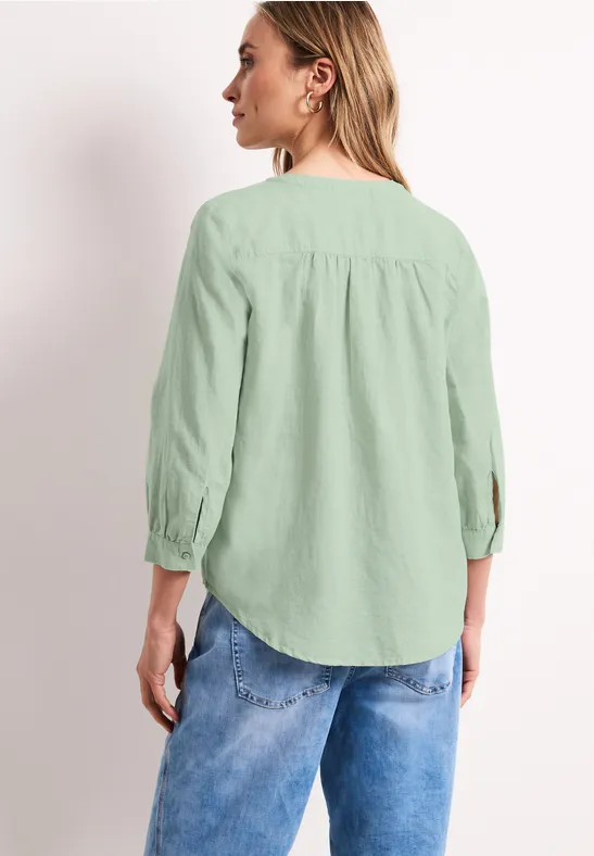 Bluse mit Split Neck aus Leinenmix soft jade green