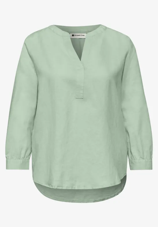 Bluse mit Split Neck aus Leinenmix soft jade green