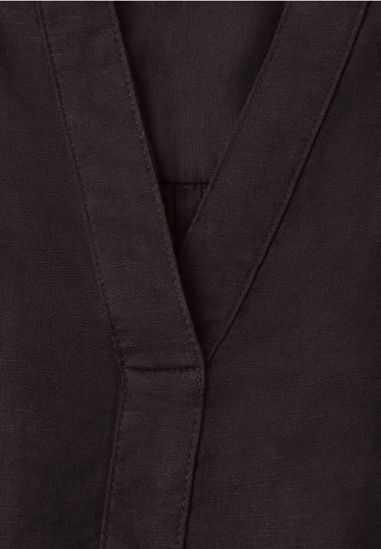 Blouse met gespleten hals van linnenmix espresso brown