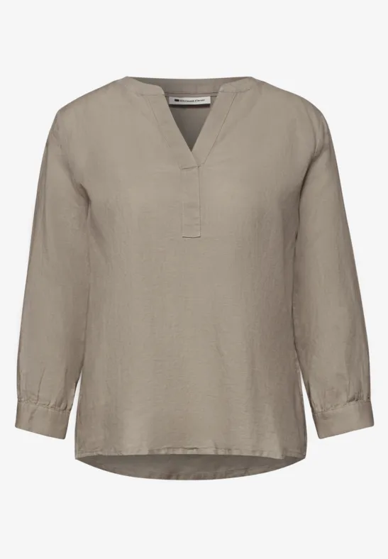 Blouse met gespleten hals van linnenmix timeless beige