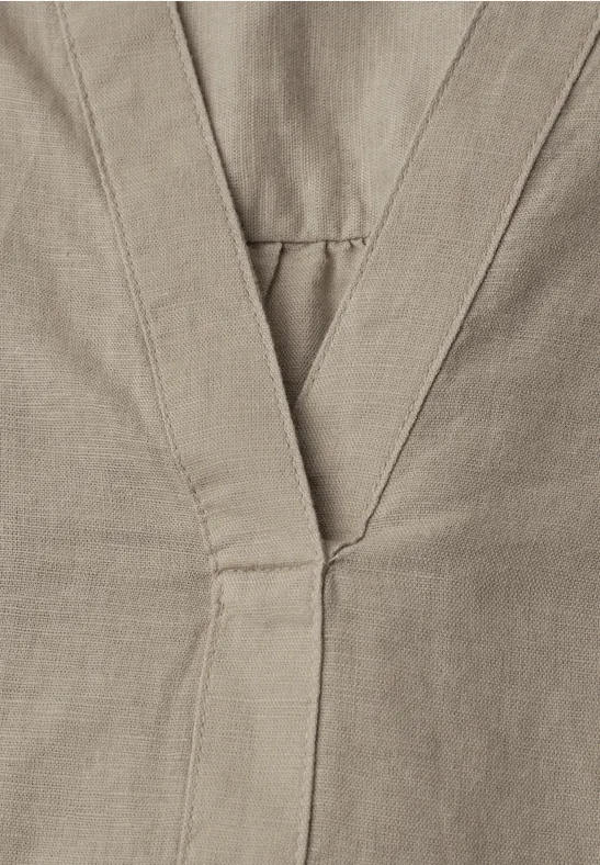 Blouse met gespleten hals van linnenmix timeless beige