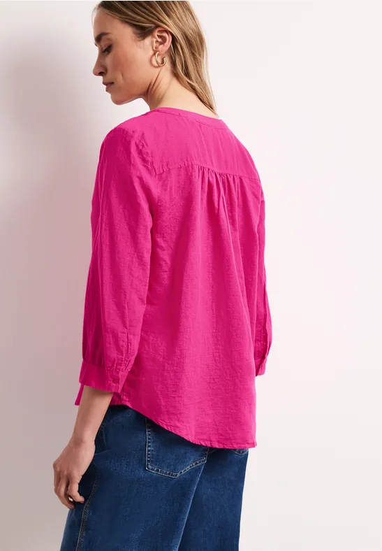 Blouse met gespleten hals van linnenmix magenta dream