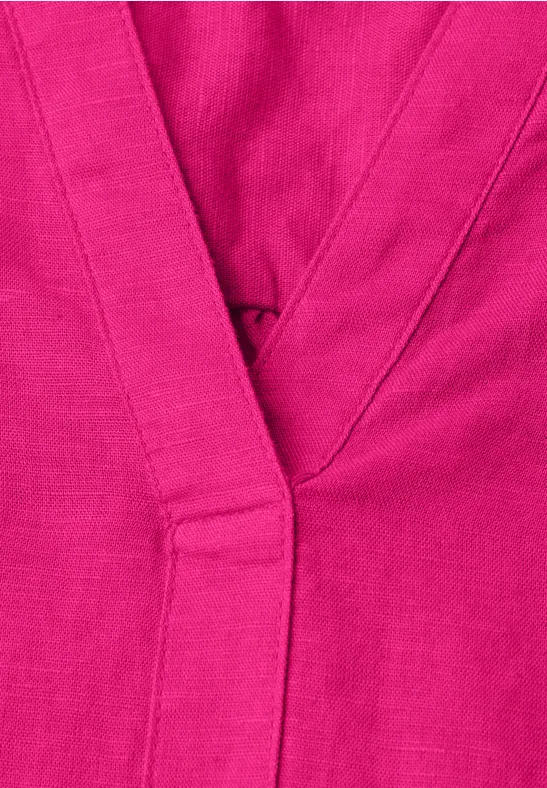 Blouse met gespleten hals van linnenmix magenta dream