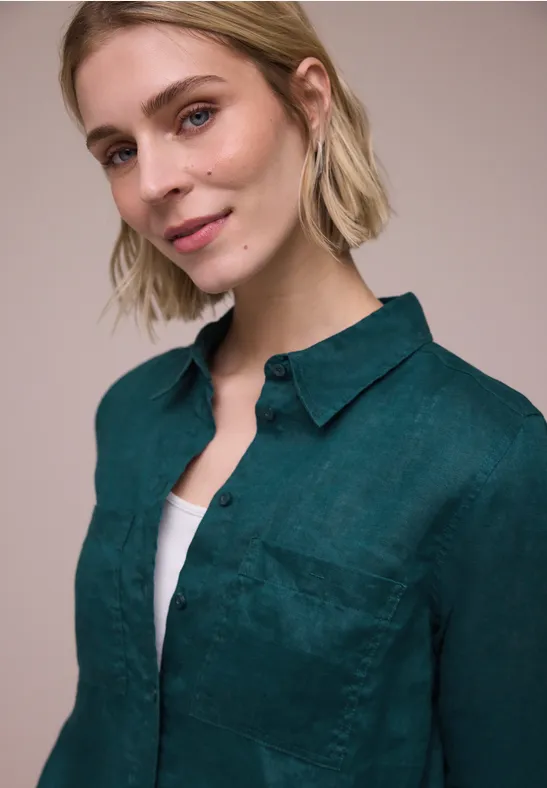 Blouse met lange mouwen en borstzakken dark garden green