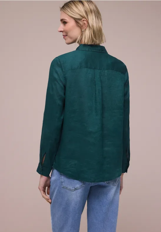Blouse met lange mouwen en borstzakken dark garden green
