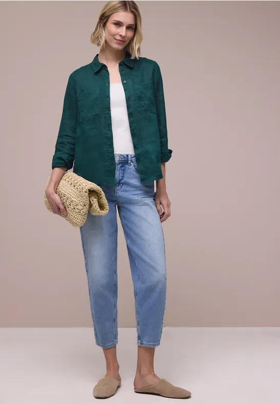 Blouse met lange mouwen en borstzakken dark garden green