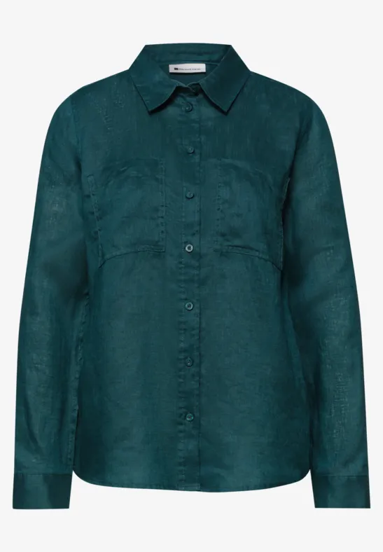 Blouse met lange mouwen en borstzakken dark garden green