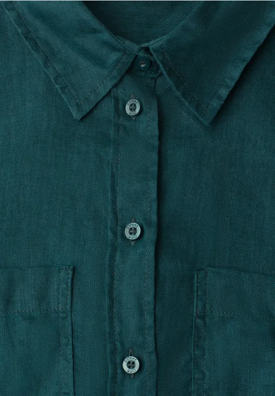 Blouse met lange mouwen en borstzakken dark garden green