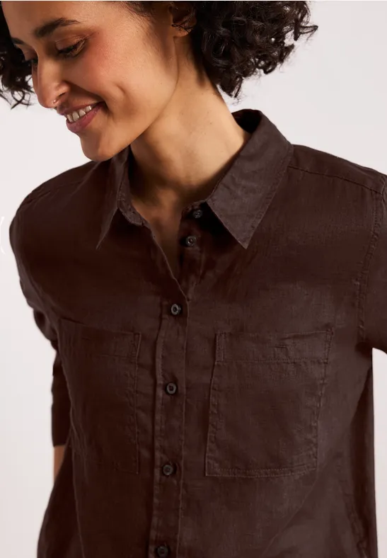 Blouse met lange mouwen en borstzakken espresso brown