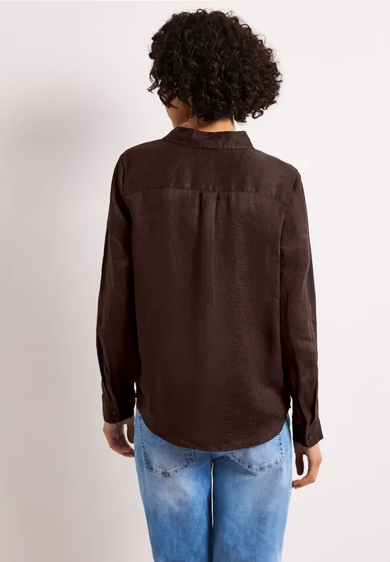 Blouse met lange mouwen en borstzakken espresso brown