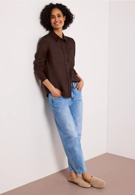 Blouse met lange mouwen en borstzakken espresso brown