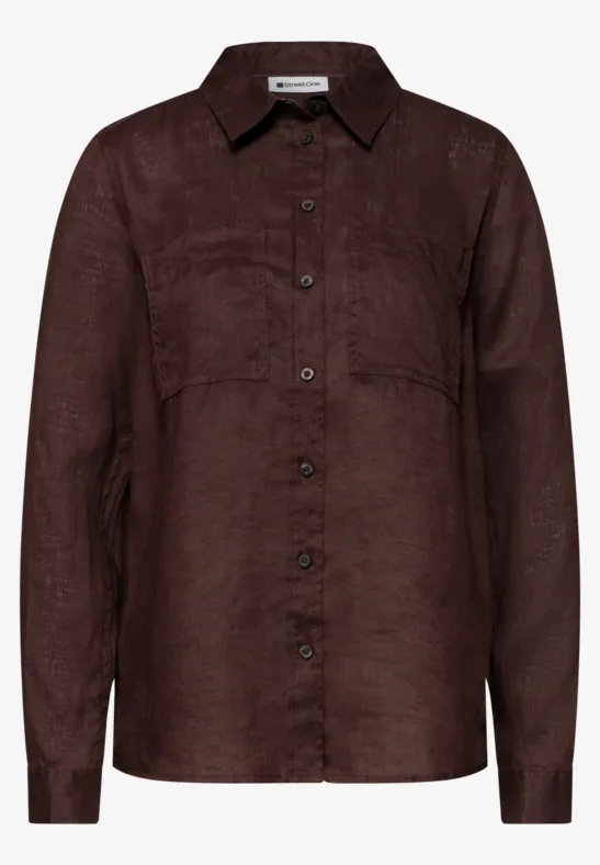 Blouse met lange mouwen en borstzakken espresso brown