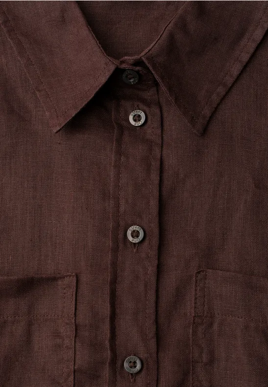 Blouse met lange mouwen en borstzakken espresso brown