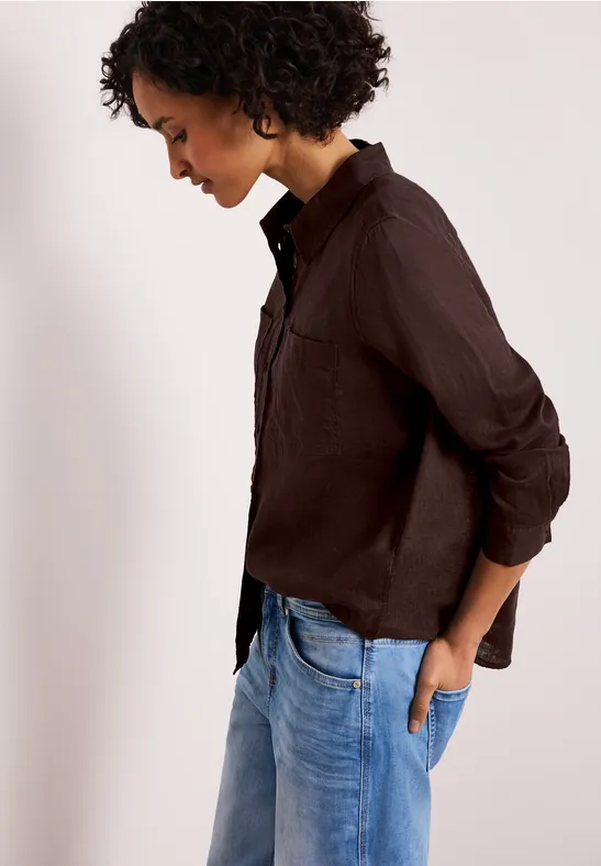 Blouse met lange mouwen en borstzakken espresso brown