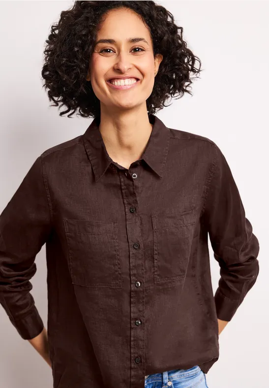 Blouse met lange mouwen en borstzakken espresso brown