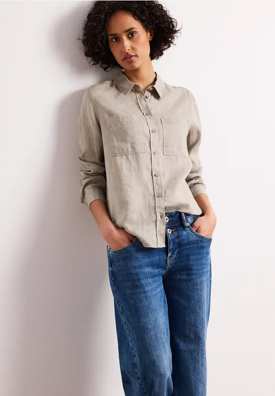 Blouse met lange mouwen en borstzakken timeless beige