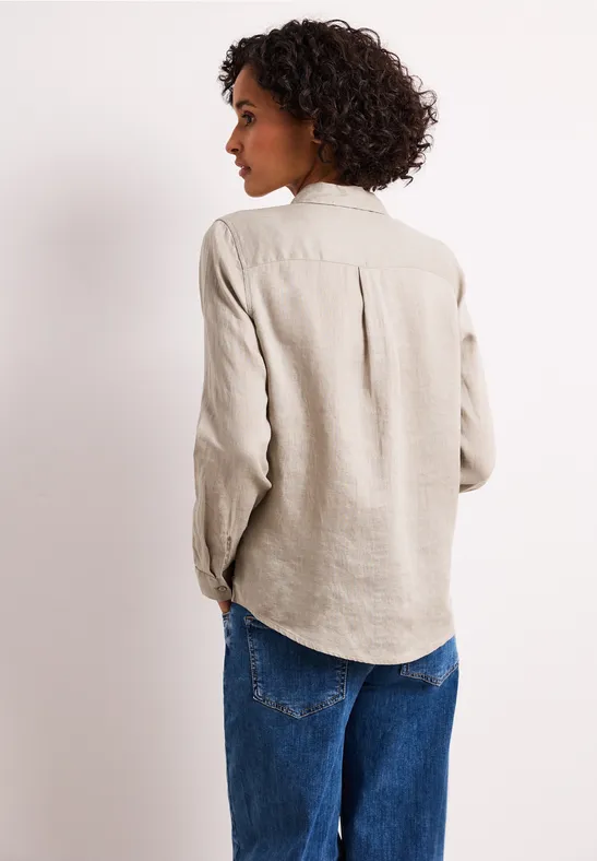 Blouse met lange mouwen en borstzakken timeless beige