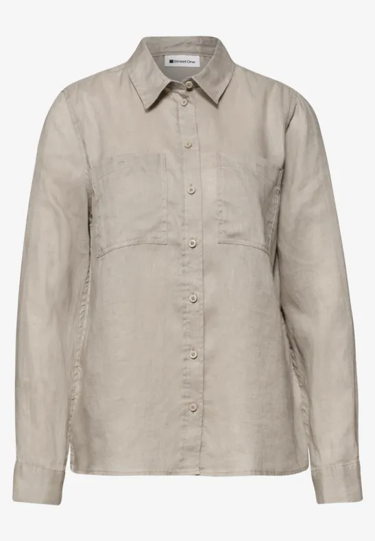 Blouse met lange mouwen en borstzakken timeless beige