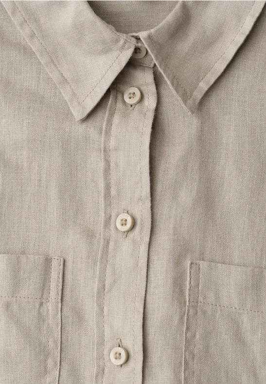 Blouse met lange mouwen en borstzakken timeless beige