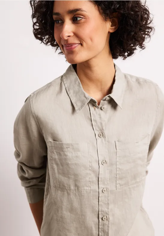 Blouse met lange mouwen en borstzakken timeless beige