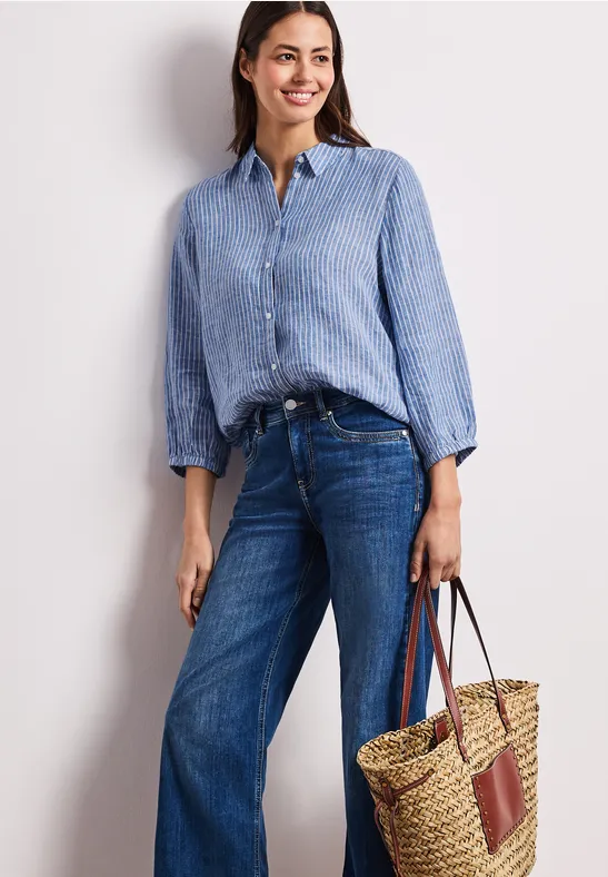 Linnen blouse met 3/4 mouwen drift blue