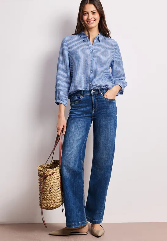 Linnen blouse met 3/4 mouwen drift blue