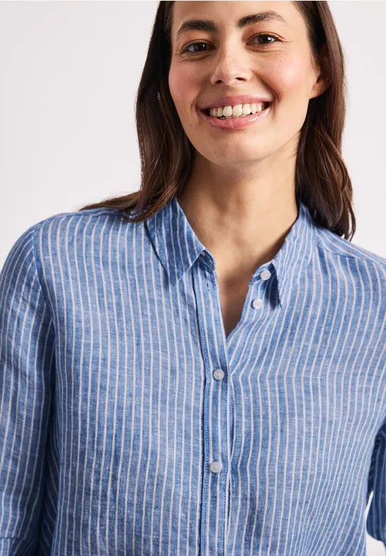 Linnen blouse met 3/4 mouwen drift blue