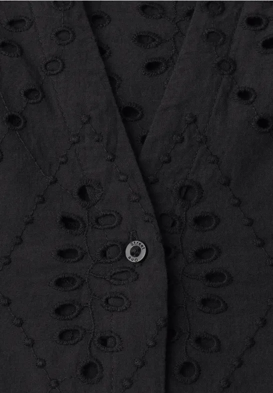 Blouse brodée à col fendu Black