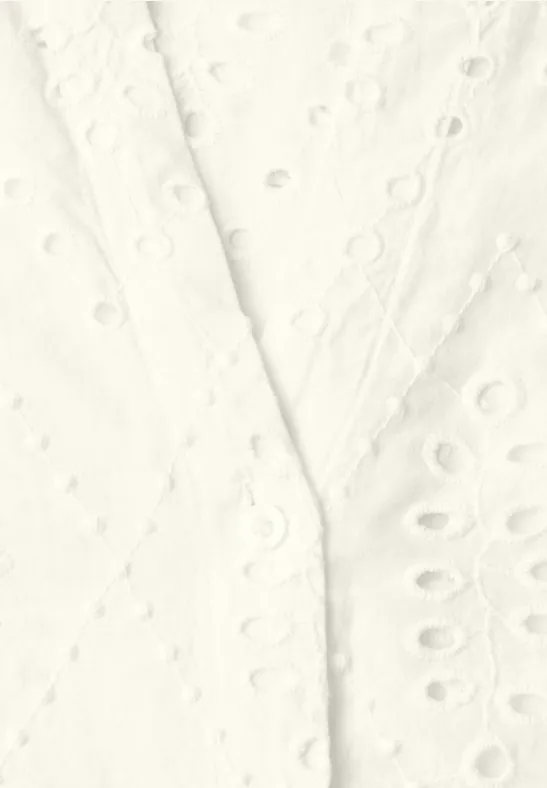 Bluse mit Split Neck und Shiffley-Muster off white