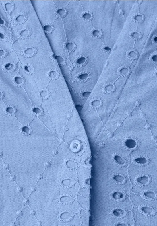 Blouse met gespleten hals en Shiffley-patroon drift blue