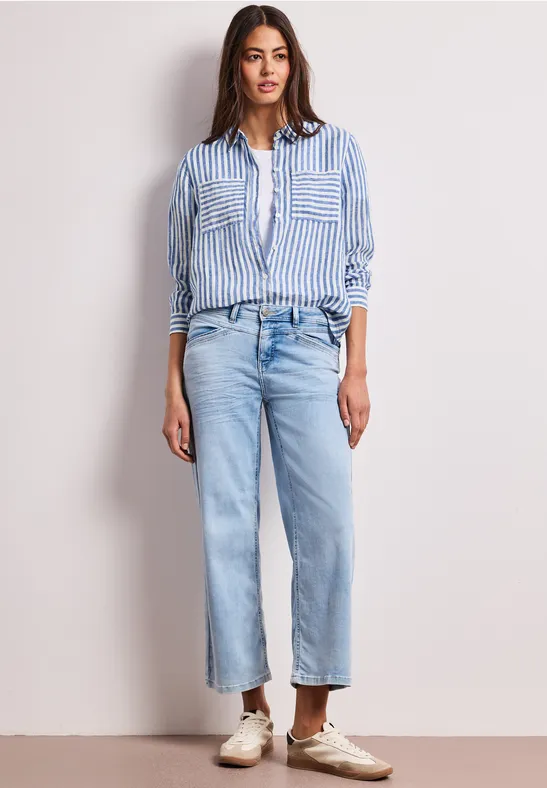 Linnen overhemd met lange mouwen drift blue