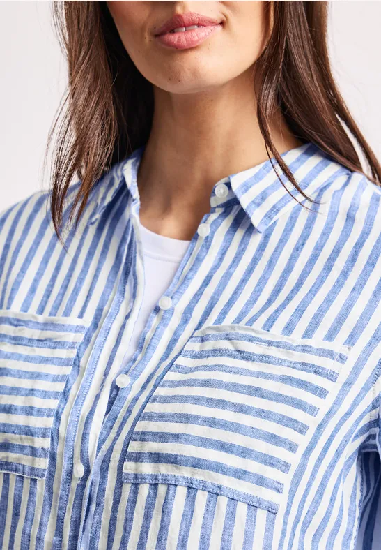 Linnen overhemd met lange mouwen drift blue