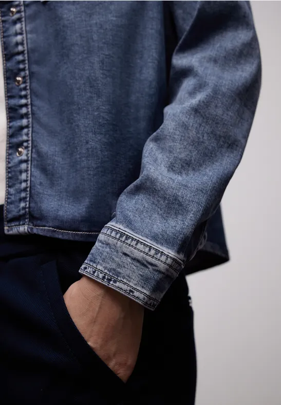 Blouse avec poches sur la poitrine Medium Blue Soft washed