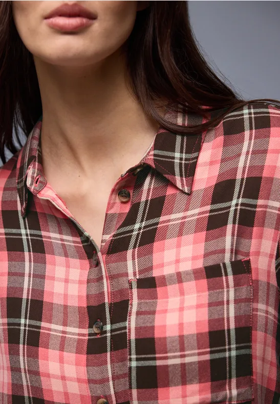 Geruite overhemdblouse striking coral