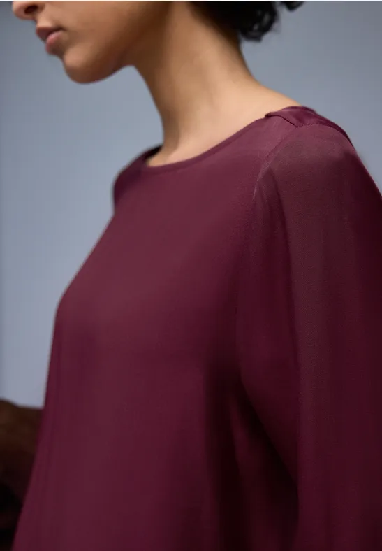 Bluse mit Elastiksaum truffle red